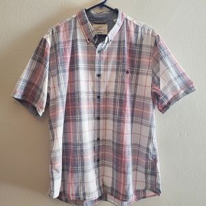 Weatherproof Vintage Men's XL 100 % Cotton Short Sleeve Woven Muted Plaid Button